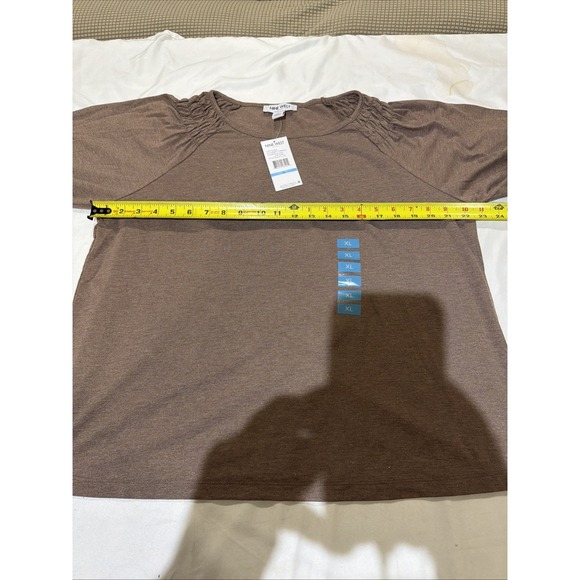 Nine West Knit Top Brown Shimmer Long Sleeves Women's XL Gathered Shoulder - Picture 6 of 10